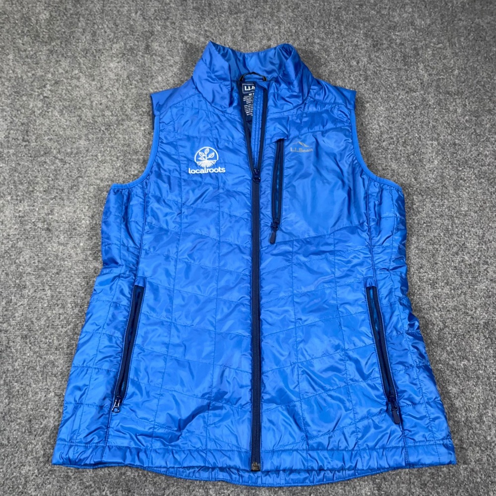 LL Bean PrimaLoft Packaway Vest Womens Medium Logo Quilted Blue Outdoor Warm